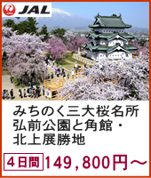 みちのく三大桜名所弘前公園と角館・北上展勝地　どでか市場八食センター・明治の芝居小屋康楽館 アートの街十和田 4日間